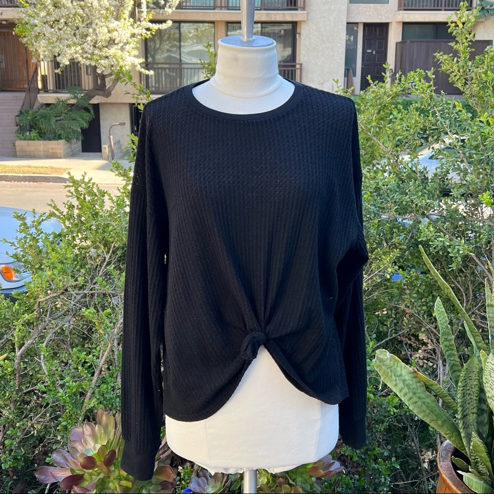 PST LOS ANGELES BY PROJECT SOCIAL T Waffle Weave Tie Front Long Sleeve Tee XL